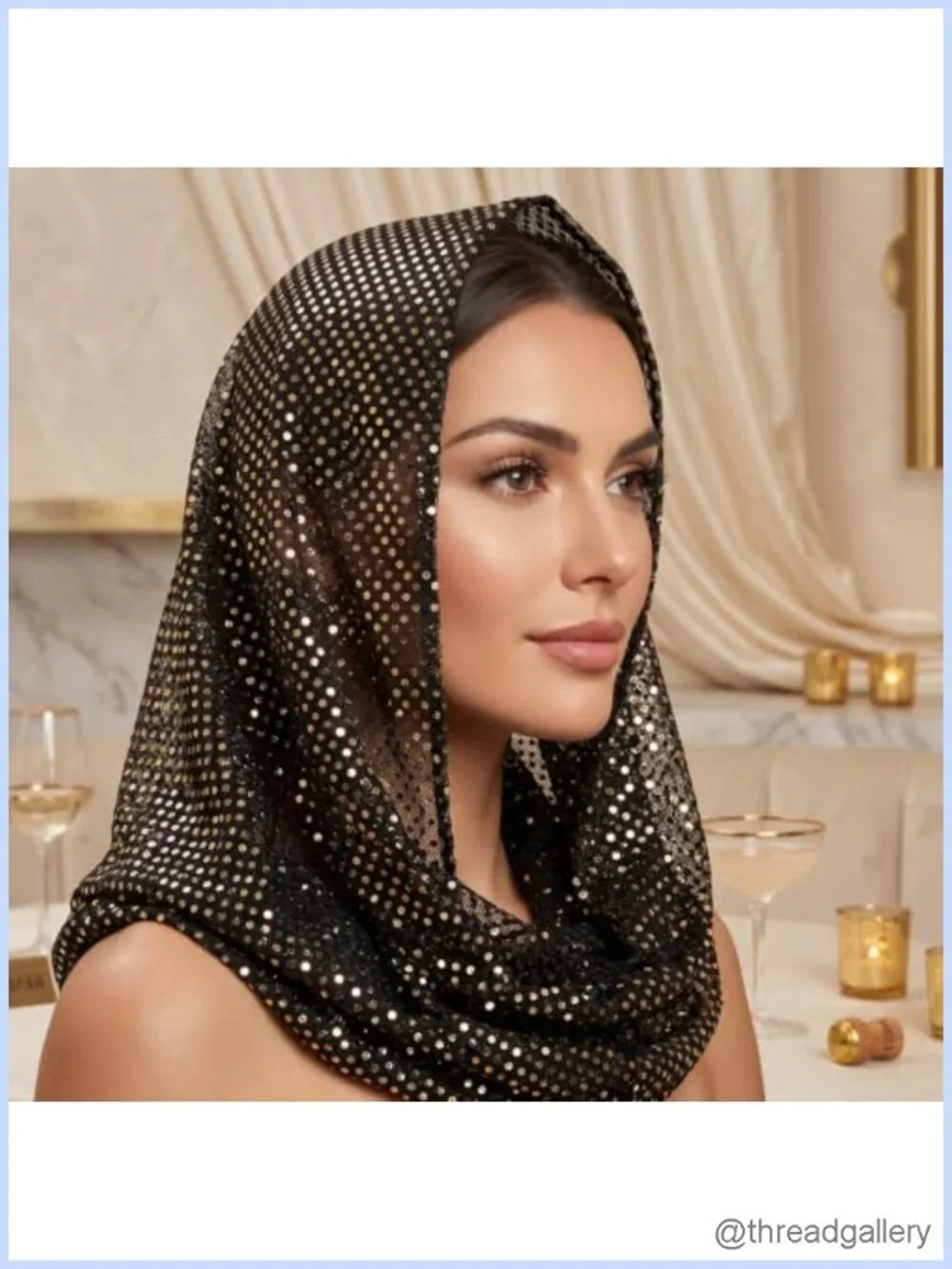 Lightweight Sequin Hood Scarf for Women, Versatile Head Scarf & Shawl